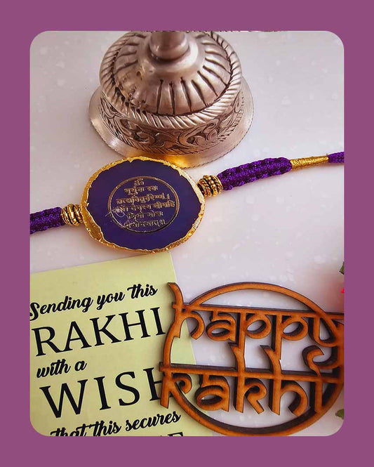 Purple Gyatri Mantra Rakhi With Roli Chawal For Raksha Bandhan