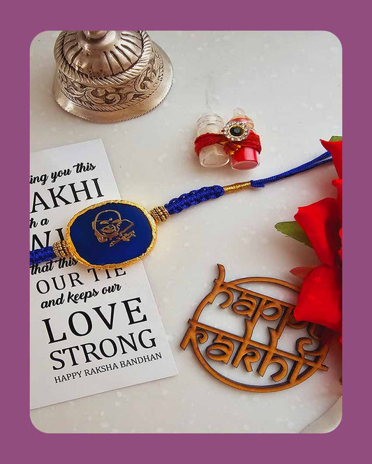 Blue Guru Ji Rakhi With Roli Chawal For Raksha Bandhan