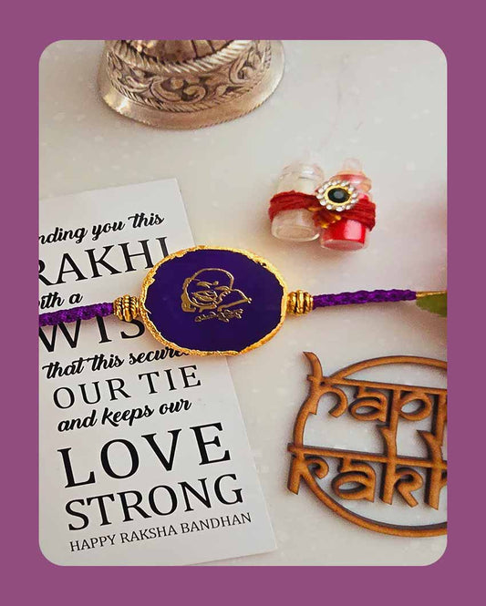 Purple Guru Ji Rakhi With Roli Chawal For Raksha Bandhan