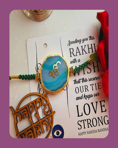 Thread Designer Ik Onkar Rakhi With Roli Chawal For Raksha Bandhan