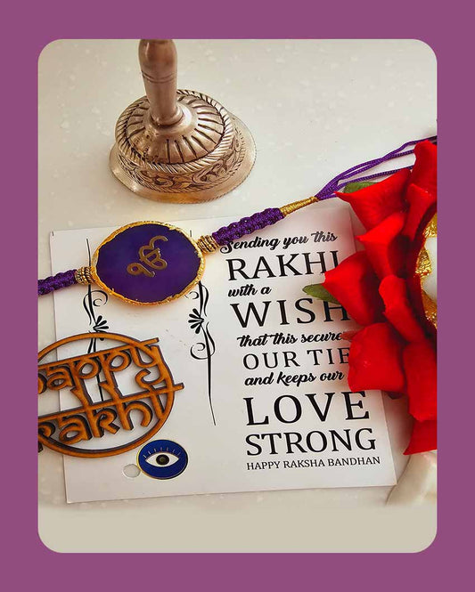 Purple Onkar Rakhi With Roli Chawal For Raksha Bandhan