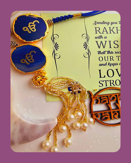 Blue Ik Onkar Couple Rakhi With Roli Chawal For Raksha Bandhan