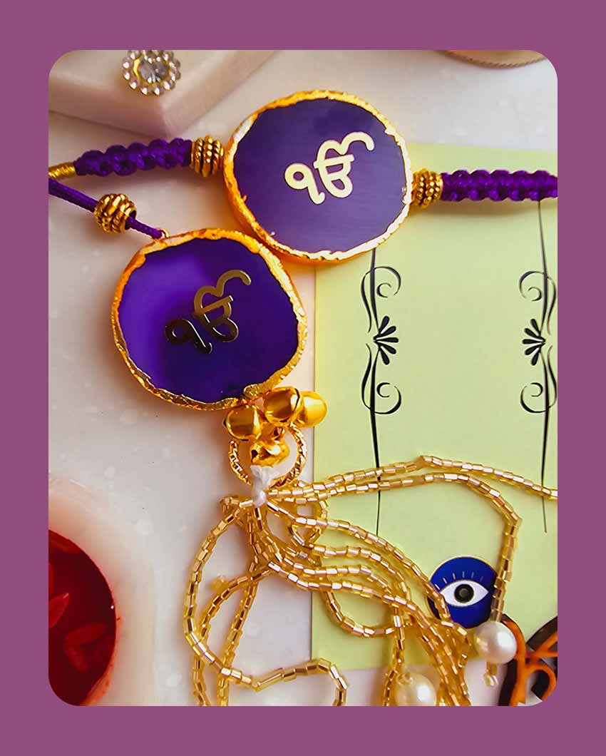 Purple Ik Onkar Couple Rakhi With Roli Chawal For Raksha Bandhan