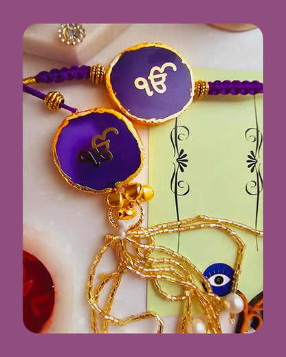 Purple Ik Onkar Couple Rakhi With Roli Chawal For Raksha Bandhan