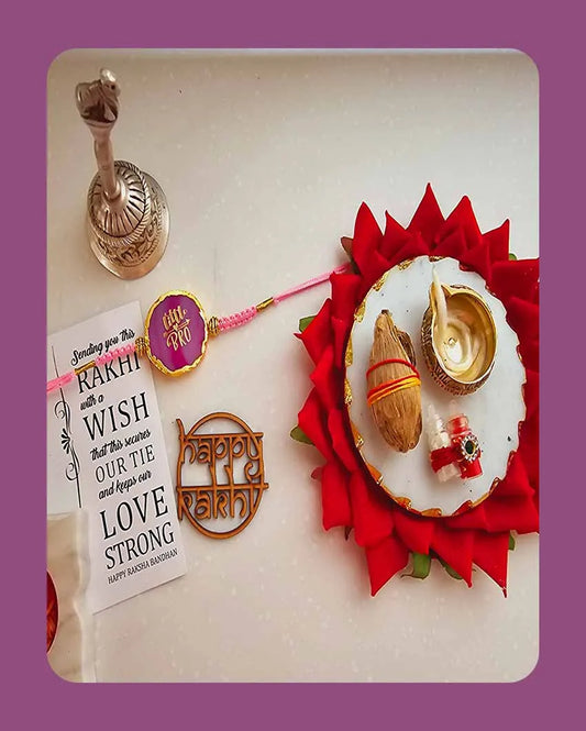 Lil Bro Rakhi With Roli Chawal And Lotus Platter With Diya For Raksha Bandhan