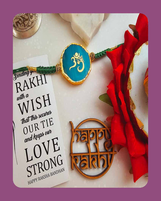 Green Om Ganesha Rakhi With Roli Chawal For Raksha Bandhan