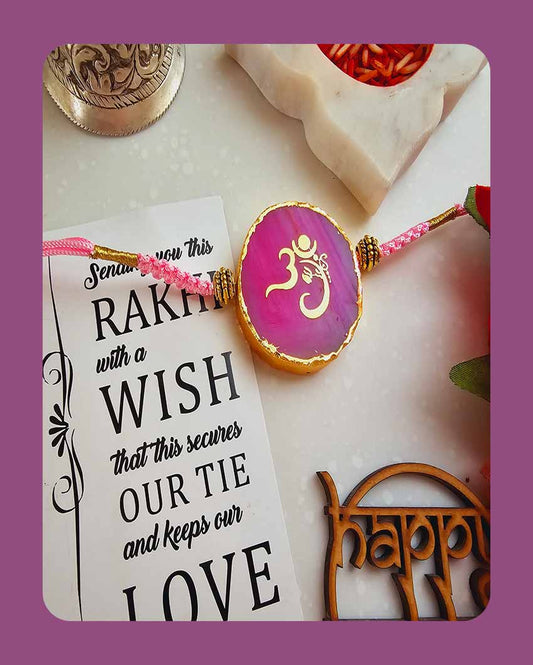 Pink Om Ganesha Rakhi With Roli Chawal For Raksha Bandhan