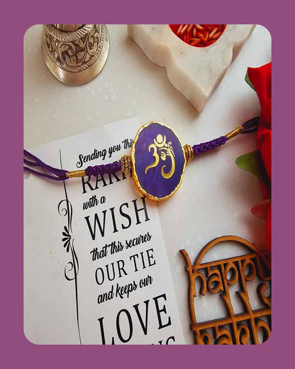 Purple Om Ganesha Rakhi With Roli Chawal For Raksha Bandhan