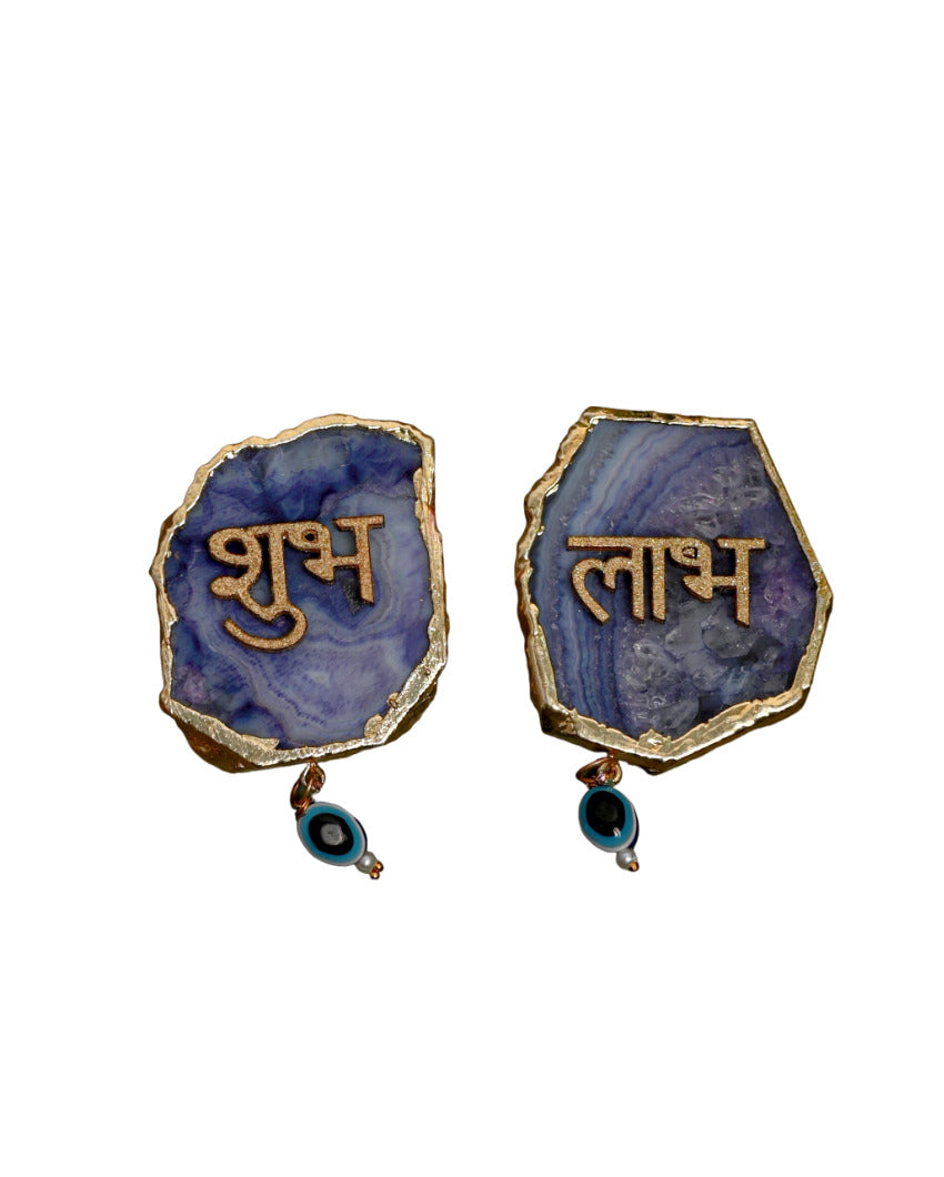 Spiritual Handcrafted Blue Agate Shubh-Labh Hangings For Door