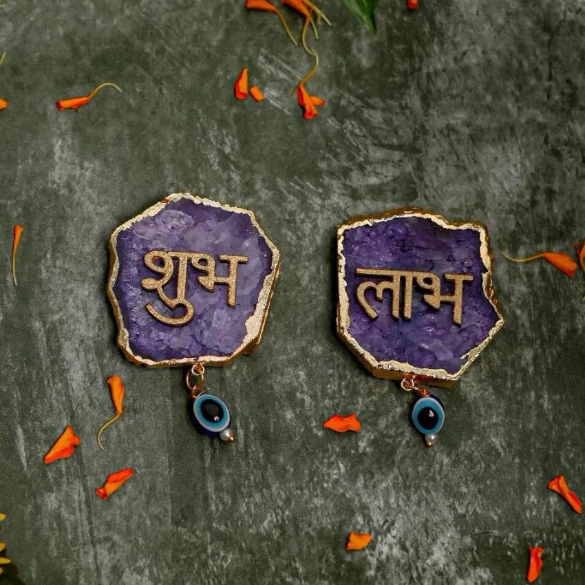 Precious Handcrafted Purple Agate Shubh-Labh Hangings For Door