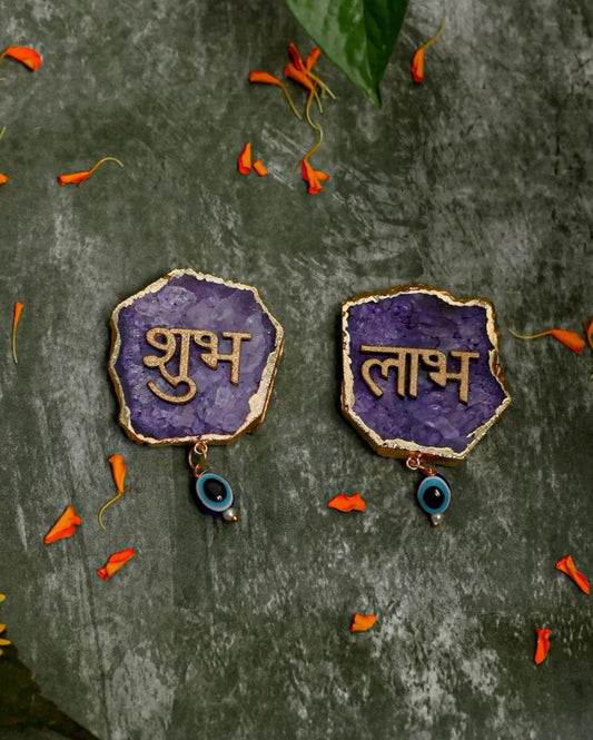 Precious Handcrafted Purple Agate Shubh-Labh Hangings For Door