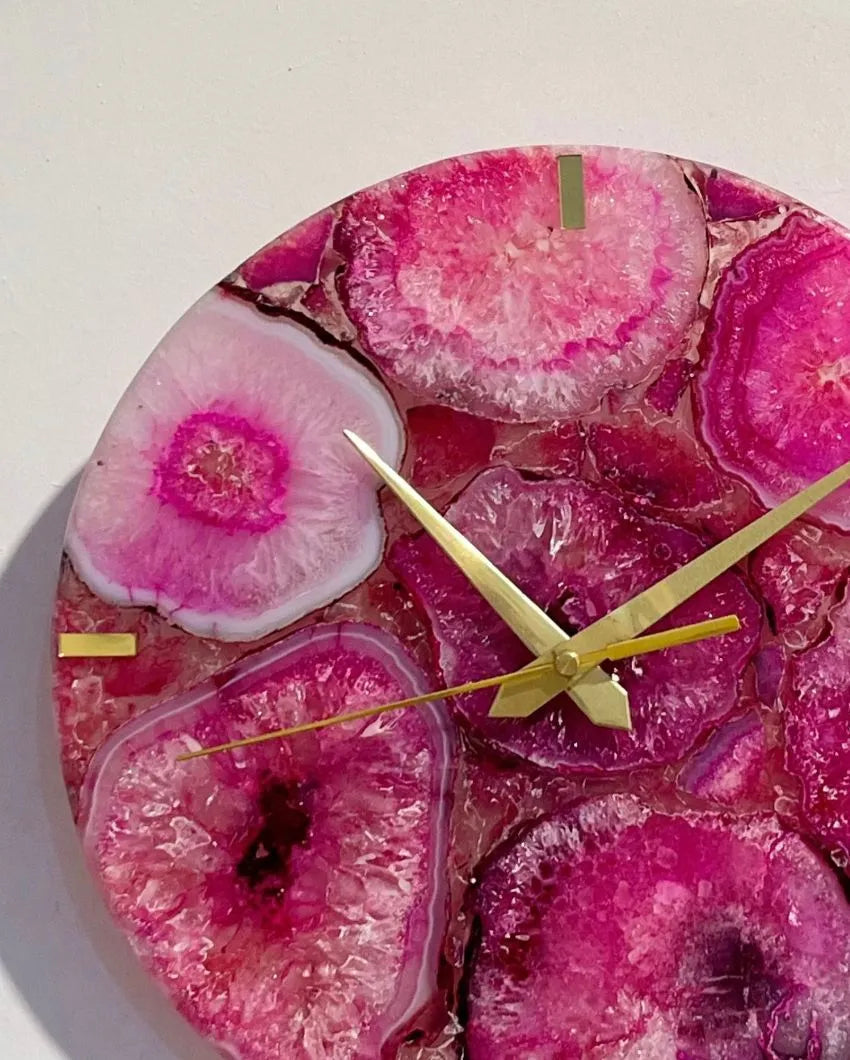 Exquisite Handcrafted Agate Round Wall Clock Pink