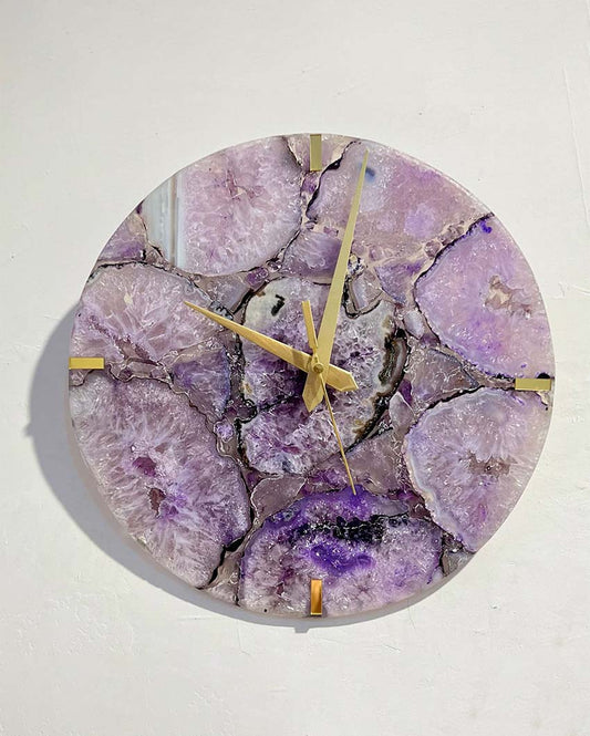 Exquisite Handcrafted Agate Round Wall Clock Purple