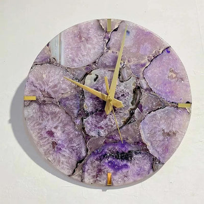 Exquisite Handcrafted Agate Round Wall Clock Purple