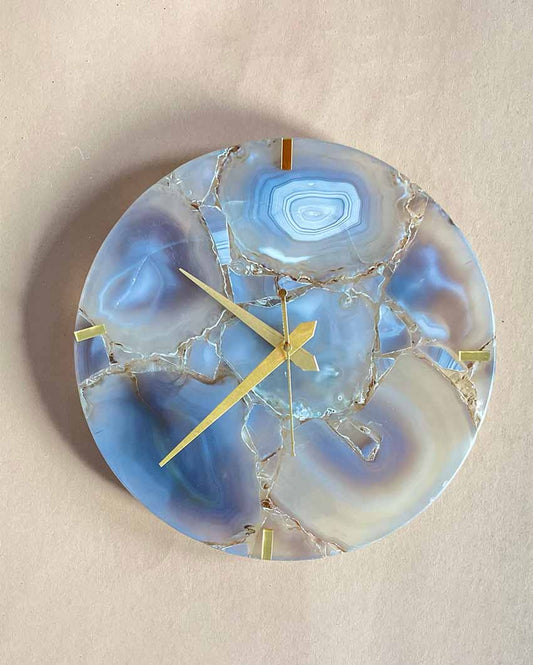 Blue Handcrafted Mother Of Pearl Round Wall Clock