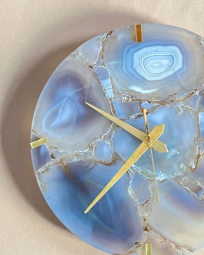 Blue Handcrafted Mother Of Pearl Round Wall Clock