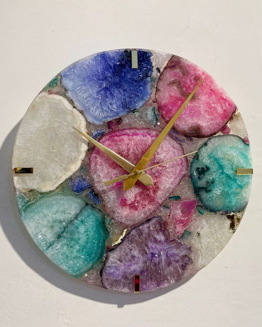 Vivid Multicolor Handcrafted Mother Of Pearl Round Wall Clock