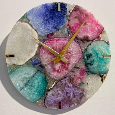 Vivid Multicolor Handcrafted Mother Of Pearl Round Wall Clock