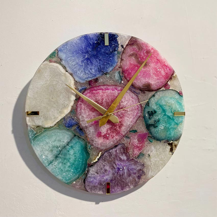 Vibrant Exquisite Handcrafted Multicolor Agate Round Wall Clock | 10 x 2 inches