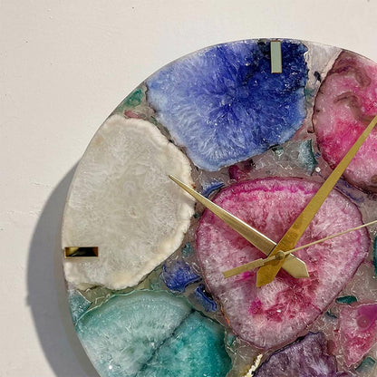 Vibrant Exquisite Handcrafted Multicolor Agate Round Wall Clock | 10 x 2 inches