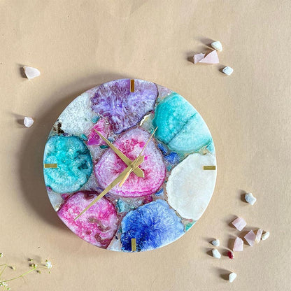 Vibrant Exquisite Handcrafted Multicolor Agate Round Wall Clock | 10 x 2 inches