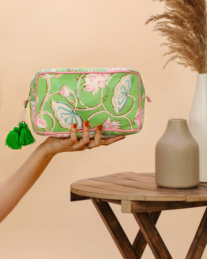 Charming and Versatile Fleur Multi-Utility Cotton Pouch | 9 x 4.5 x 5.5 inches