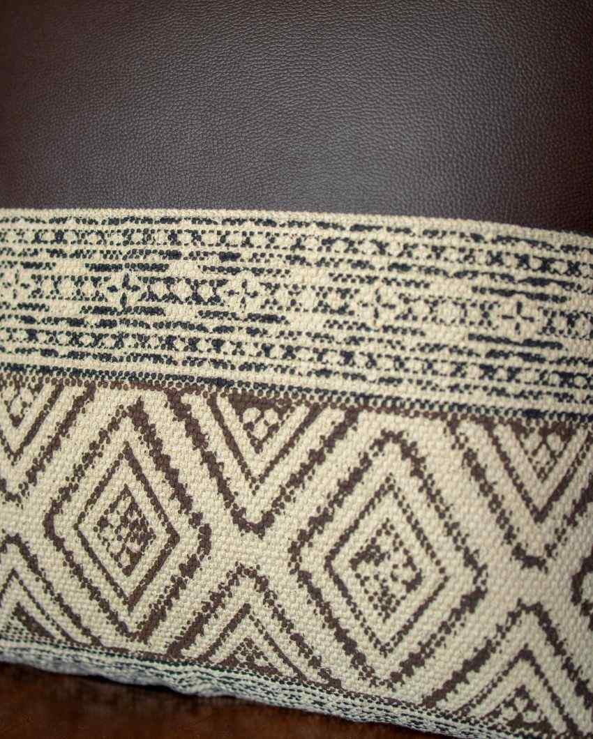 Hand Block Cotton Printed Cushion Cover With Vegan Leather 16 Inches