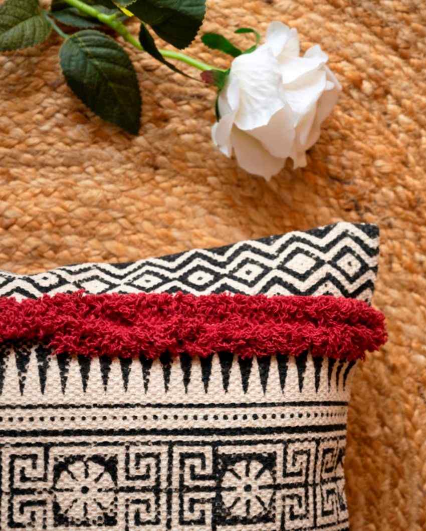 Elegant Tufted Cotton Printed Cushion Cover 16 Inches