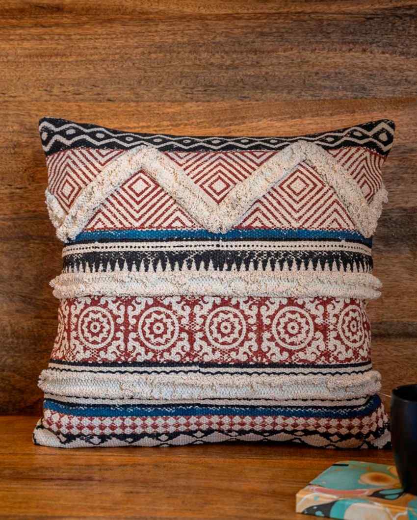 Classy Tufted Cotton Printed Cushion Cover 16 Inches