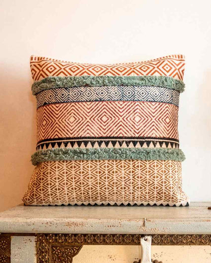 Vintage Tufted Cotton Printed Cushion Cover | 20 x 20 Inches