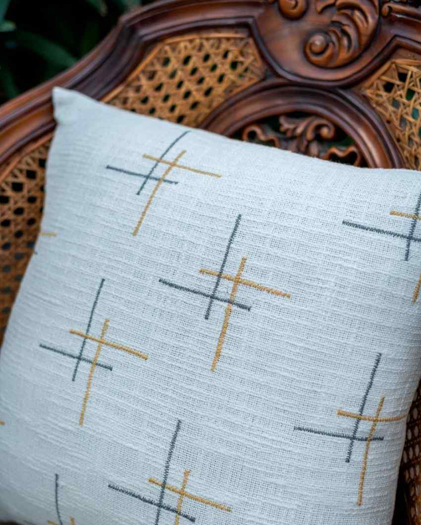 Simple Cotton Slub White With Weaving Cushion Cover 18 Inches