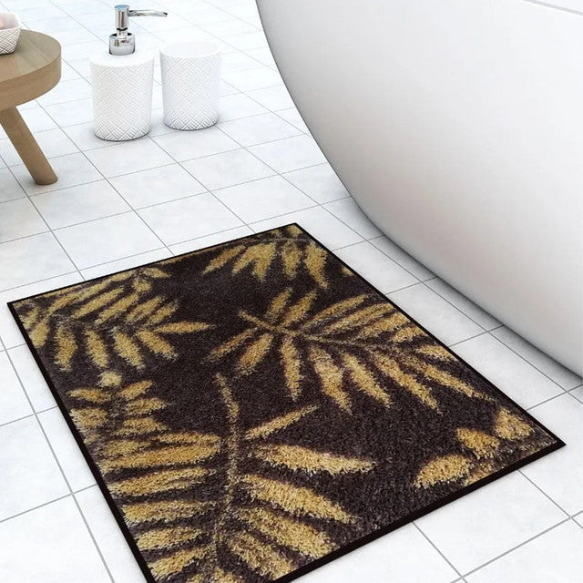 Living Easy Home Brown Leaf Designer Soft Anti Slip Bath Mat | Multiple Colors  | 22 x 14 inhces