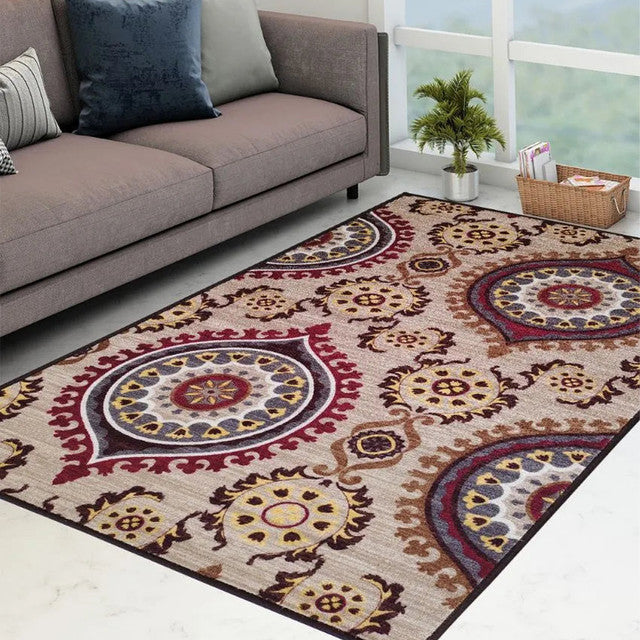 Living Persian Maroon Premium Anti Slip Printed Carpet | 6 x 5 ft