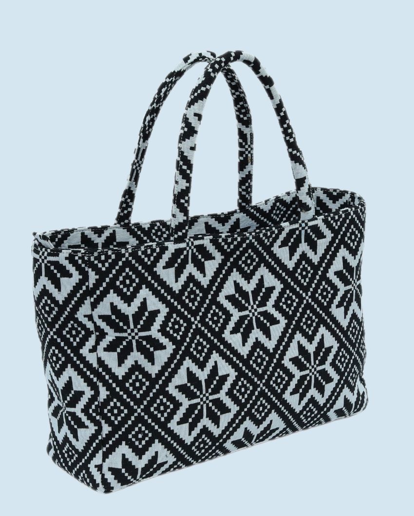 Classic Charm Jacquard Weave Cotton Handbag | 14 x 5 x 11 inches