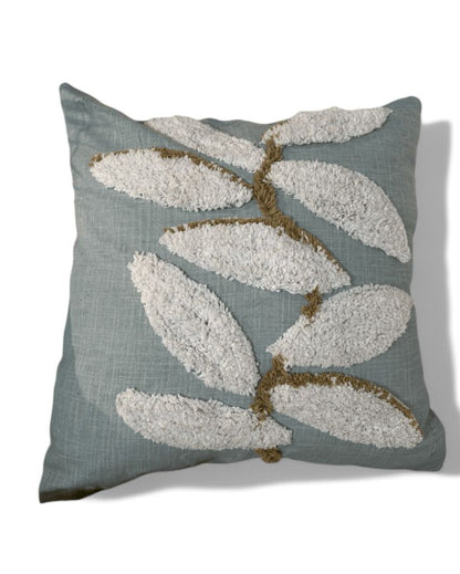 Tranquil Aqua Leaf Tufted Cushion Cover | 18 x 18 inches