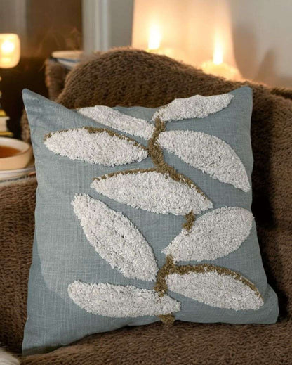 Tranquil Aqua Leaf Tufted Cushion Cover | 18 x 18 inches