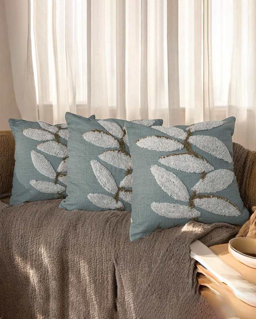 Tranquil Aqua Leaf Tufted Cushion Cover | 18 x 18 inches