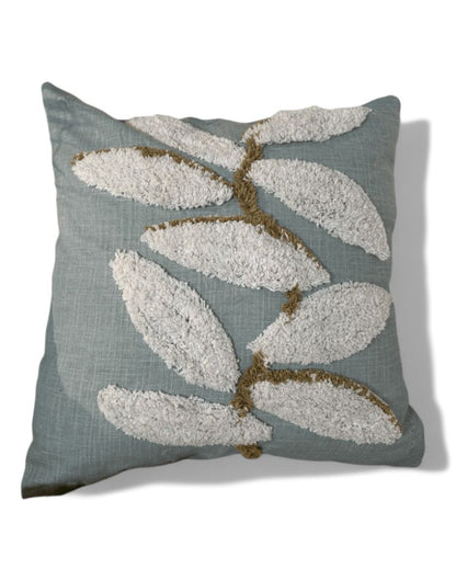 Tranquil Aqua Leaf Tufted Cushion Cover | 18 x 18 inches