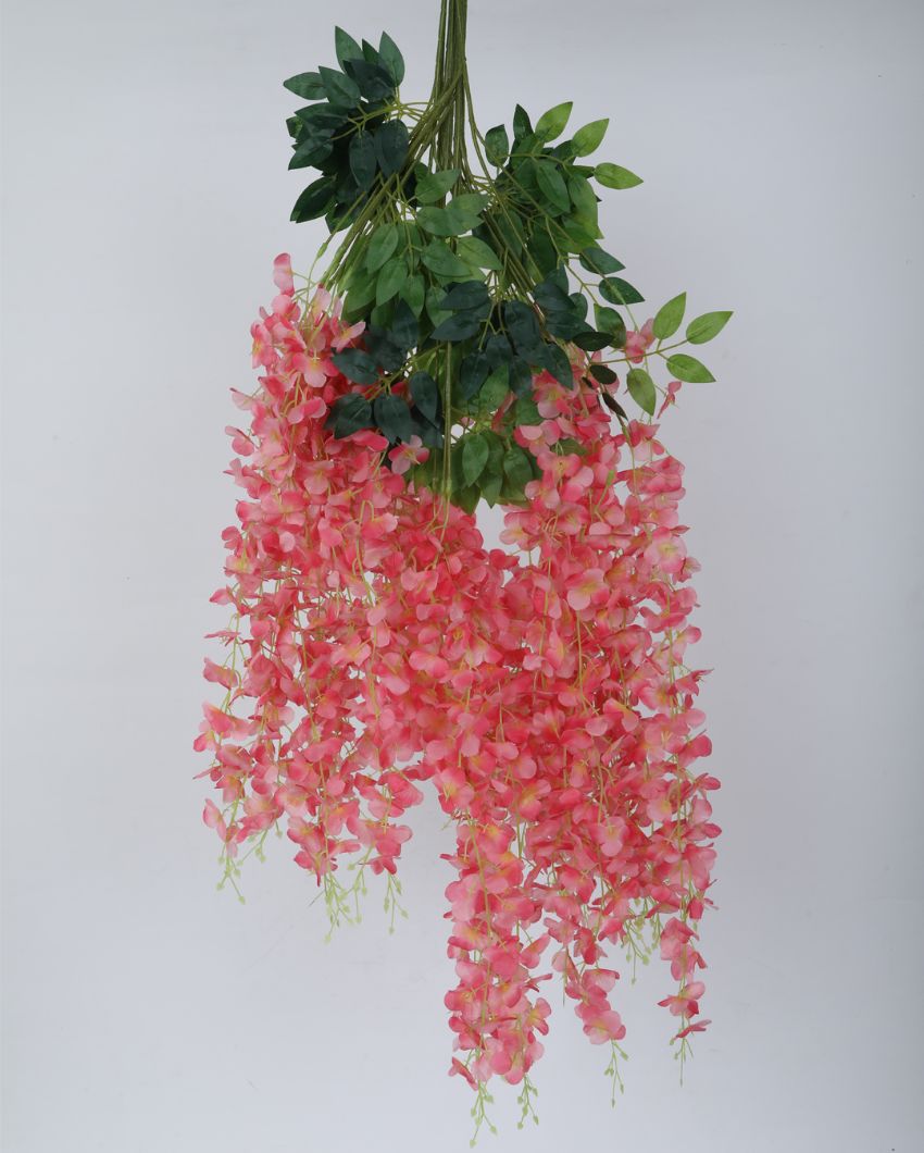 Artificial Wisteria Vine Ratta Fake Hanging Garland Silk Long Bush Flowers | Set Of 12 | 39 Inches Light/Pink