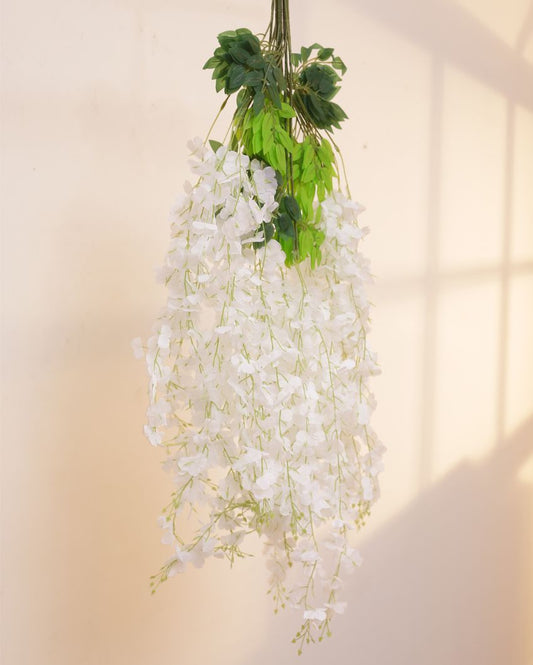 Artificial Wisteria Vine Ratta Fake Hanging Garland Silk Long Bush Flowers | Set Of 12 | 39 Inches White