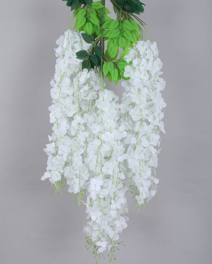 Artificial Wisteria Vine Ratta Fake Hanging Garland Silk Long Bush Flowers | Set Of 12 | 39 Inches White