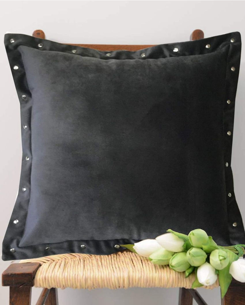 Premium Metal Button Velvet Cushion Cover | 16 x 16 inches