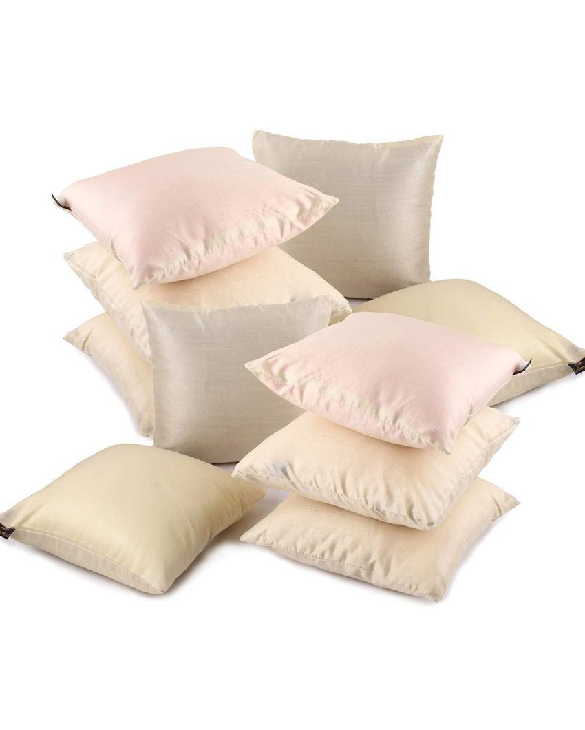 Simple Faux Silk Polyester Cushion Covers | Set Of 10 | 16 x 16 inches