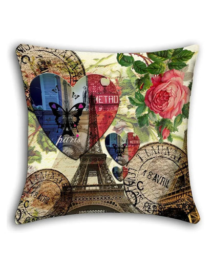 Paris Love Digital Printed Polyester Cushion Covers | Set of 5 | 16 x 16 inches