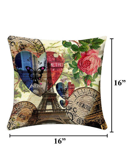 Paris Love Digital Printed Polyester Cushion Covers | Set of 5 | 16 x 16 inches