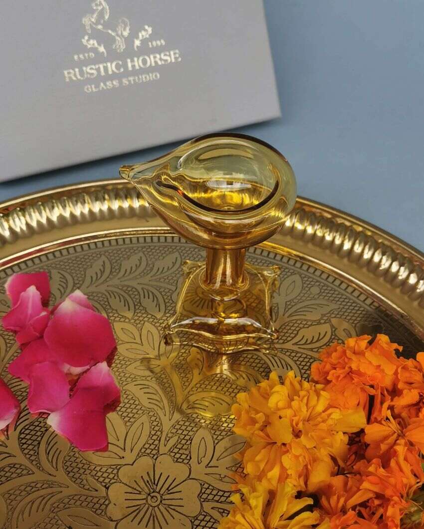 Divya Ambar Jyot Art Glass Puja Diya