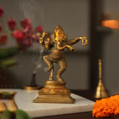 Stone Finish Brass Dancing Ganesh