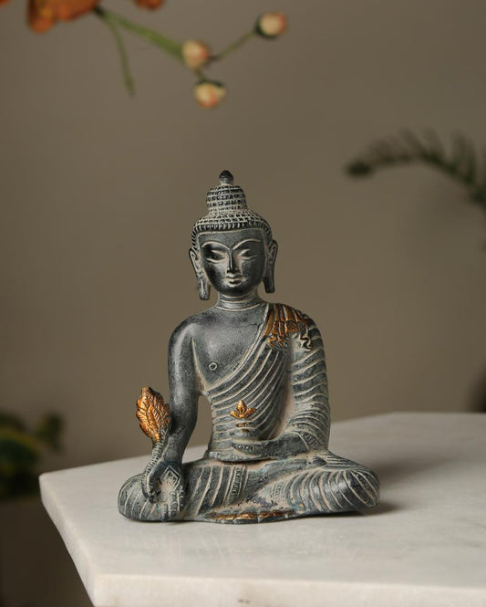 Antique Blue Stone Finish Brass Buddha Showpiece