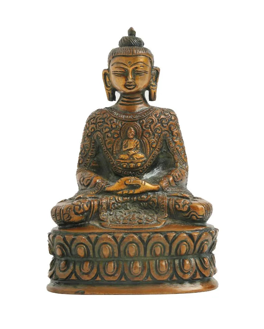 Antique Brown Finish Brass Buddha Statue Showpiece