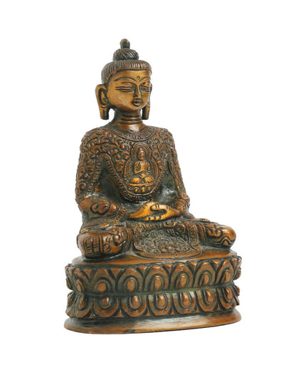 Antique Brown Finish Brass Buddha Statue Showpiece